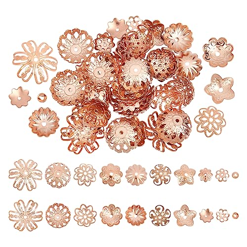 UNICRAFTALE 60pcs 10 Styles 0.5/1/1.2mm Hole 304 Stainless Steel Bead Cap Rose Gold Fancy Hollow Bead End Caps Multi-Petal Flower Spacers Bead Metal End Charm Caps Loose Beads for Jewelry Making