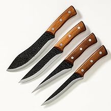 Machado Forged Knife Set – 4 Piece Kitchen Knife Collection with Hammered Stainless Steel Blades & Wooden Handles | Chef, Utility, Boning & Cleaver Knives for Home & Professional Cooking