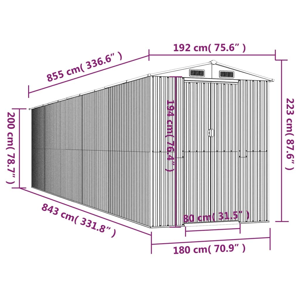 Générique Abri de Jardin Anthracite 192x855x223 cm Acier galvanisé,Maison & Jardin,Pelouses & Jardins,Vie en extérieur,Structures extérieures,Cabanes & abris de Jardin,3147457