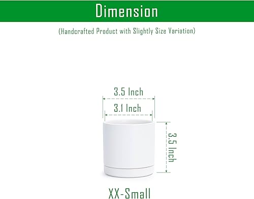 Miniatura 2 de D'vine Dev Juego de 2 macetas de cerámica de 3.5 pulgadas para plantas con orificio de drenaje y platillo, color blanco, 94-V-A-1