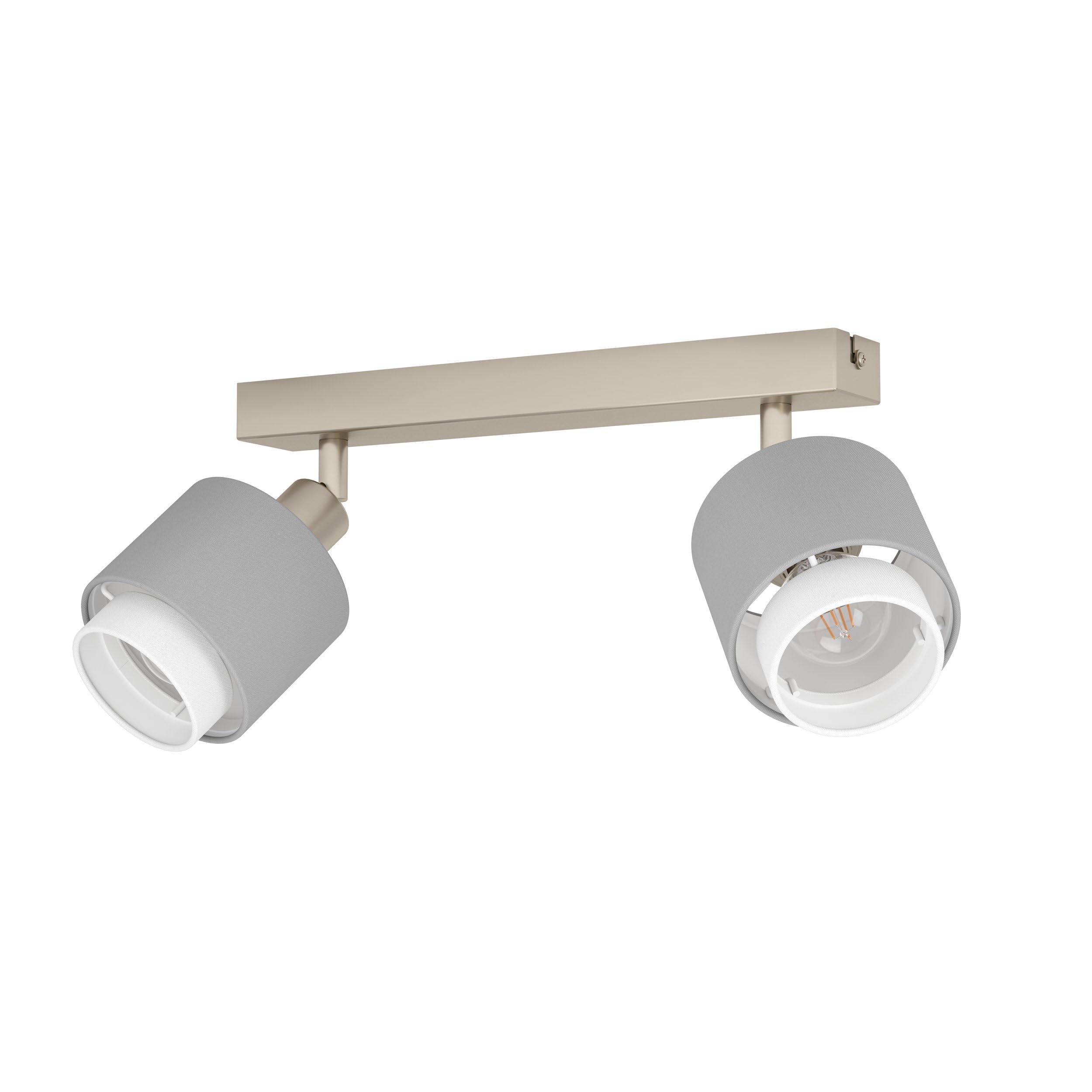 Eglo Bellizzi Ceiling Light Fitting, 2 Spots Ceiling lamp, Textile Spotlight bar in Grey and White, Ceiling Light Fixture with E14 Socket