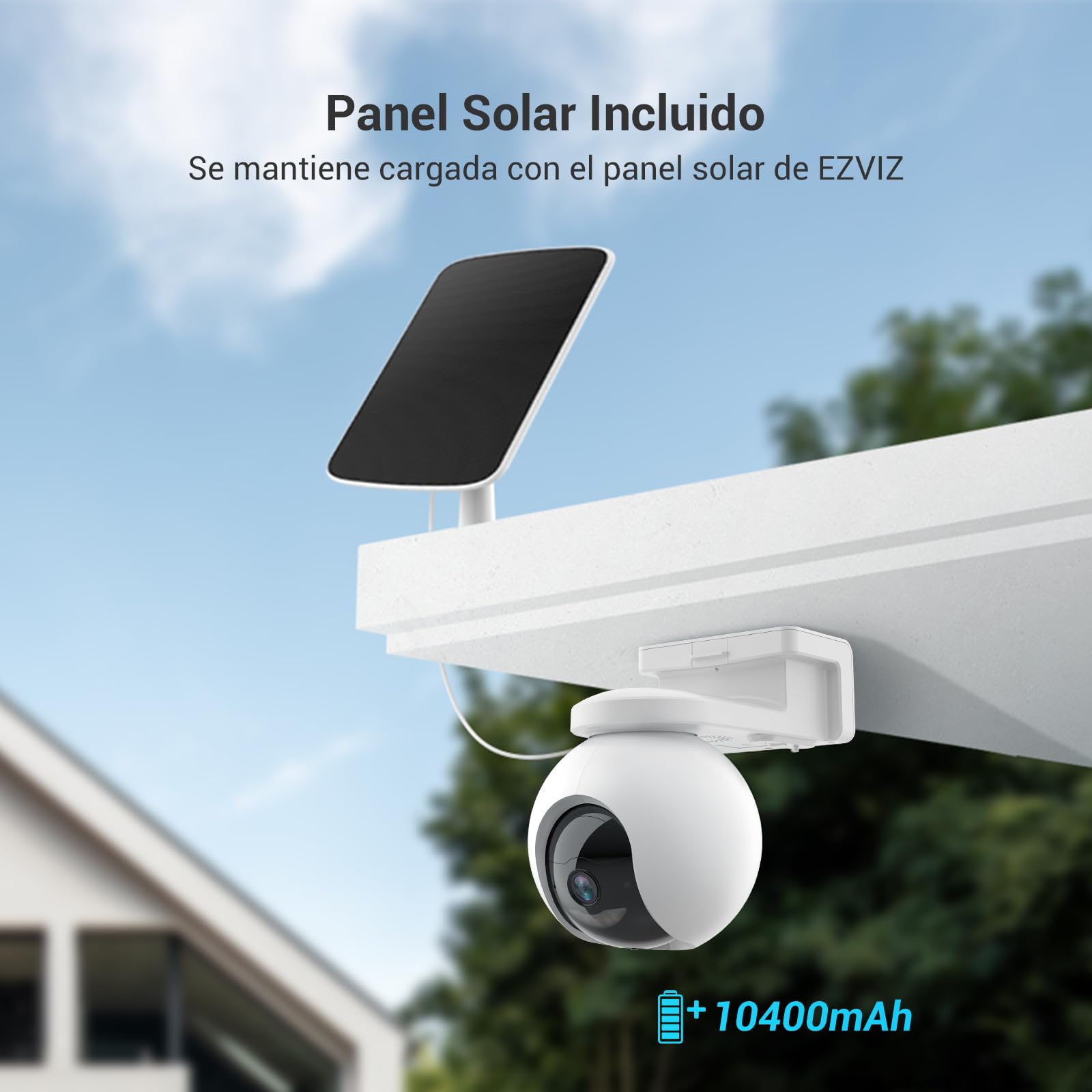 EZVIZ 2K Cámara de Vigilancia Exterior WiFi Inalámbrica 3MP Cámara de Batería Duración de 210 Días de 10400mAh, Audio Bidireccional, Detección Inteligente de Personas, CB8 y Panel Solar