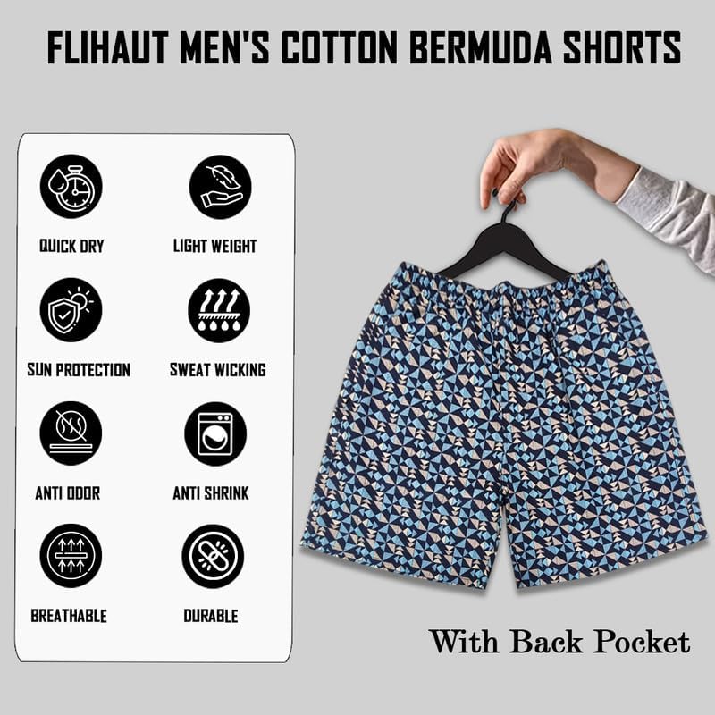 Image of Men's Cotton Shorts Waistband, Zip Fly, 1 Zip Pocket, Back Pockets (Pack of 2)