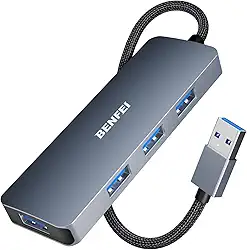BENFEI Hub USB 3.0, divisor USB A de 4 portas, expansor ultrafino para mouse, teclado, pen drive, disco U, impressora, compatível com laptop, PC de mesa, Xbox, PS5 e mais