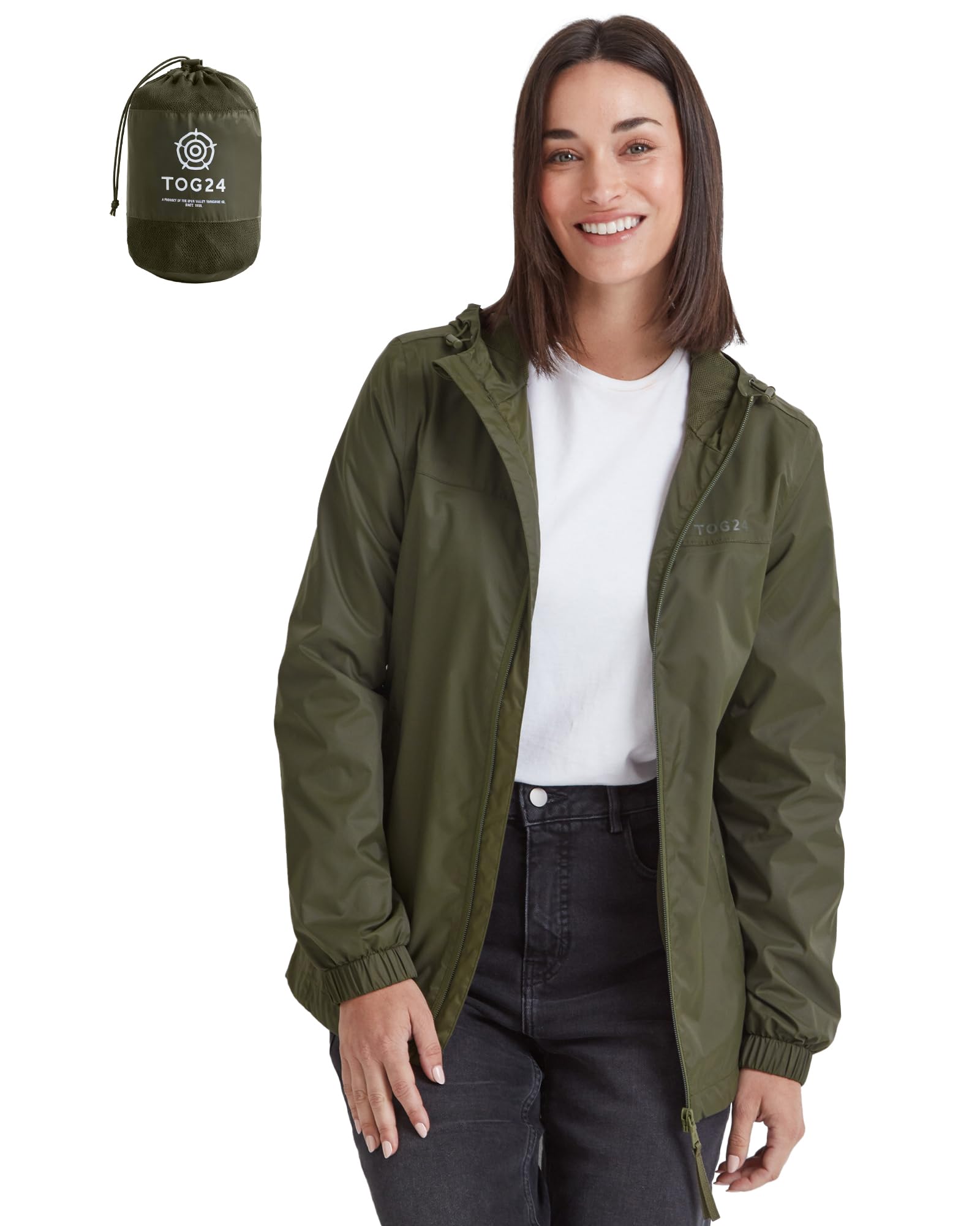 TOG24 Women's 'Craven' Waterproof Packaway Jacket in Khaki | Size: 14