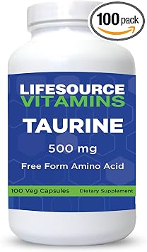 LifeSource Vitamins Taurine 500 mg - Amino Acid for Nervous System Health - 100 Capsules