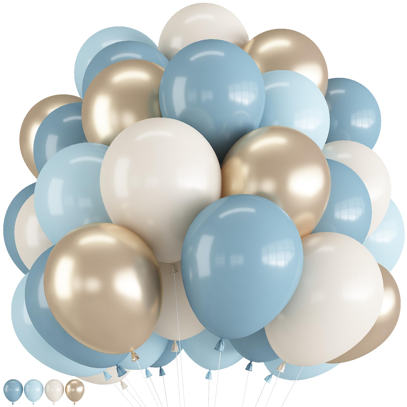 Dusty Blue Balloons, 55 PCS 12 Inch Baby Haze Blue Balloon Sand White Balloons with Metallic Gold Balloon for Boho Baby Shower Birthday Wedding Bridal