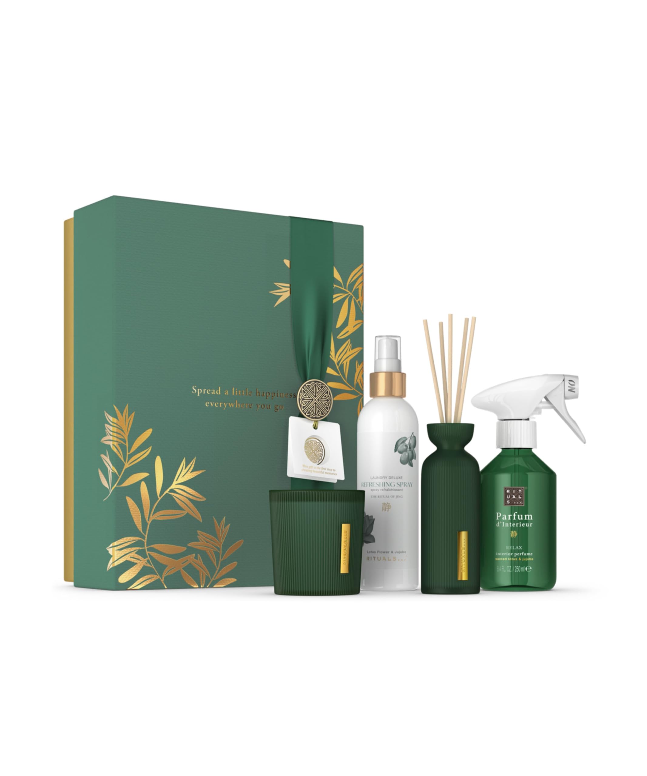 RITUALS Geschenkset The Ritual of Jing Large - Home Essentials angereichert mit Lotusblume und Jujube - Geschenkbox mit einem ultra-entspannenden Duft – mit Raumduft, Duftkerze und mehr