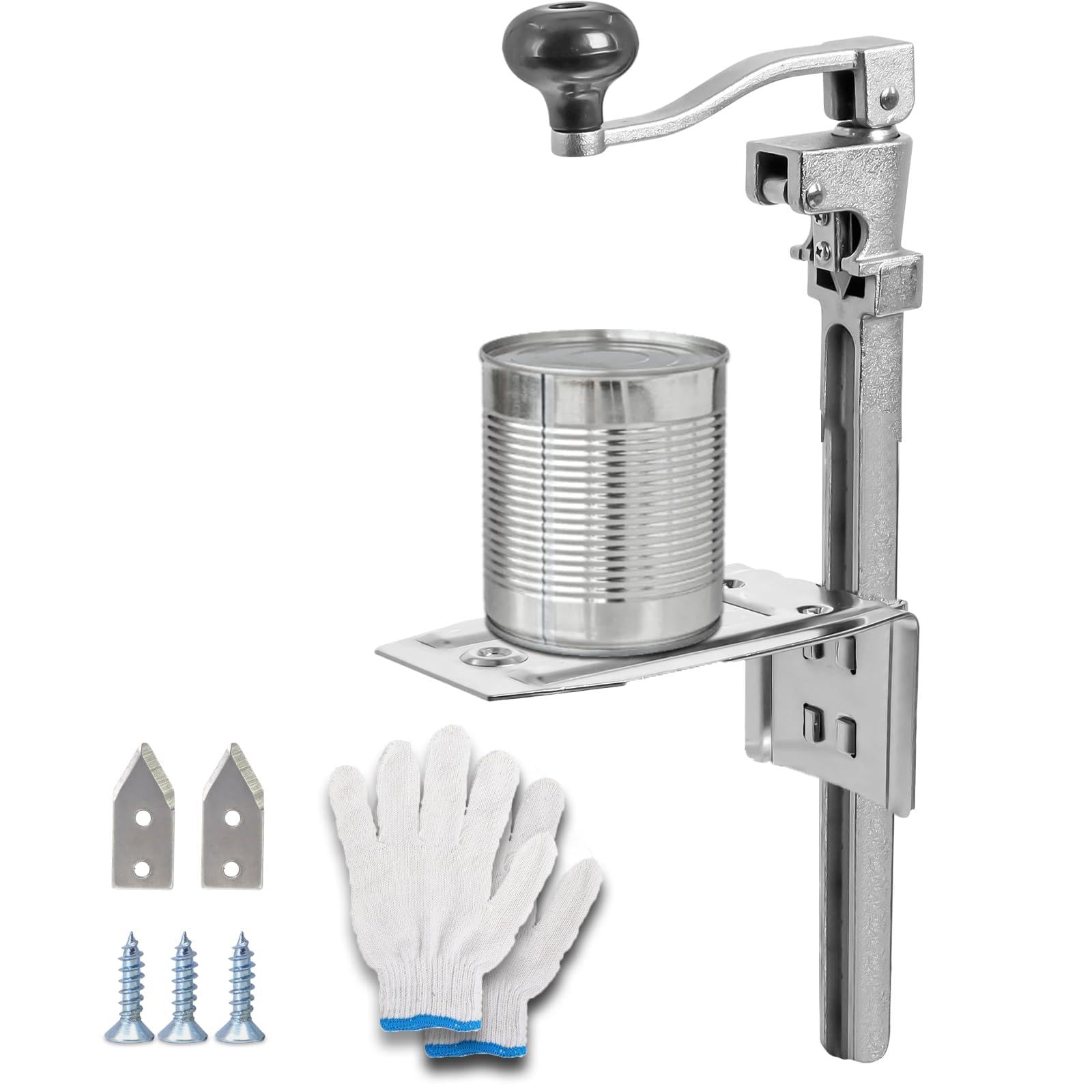 Abrelatas comercial resistente para latas #10 con 2 cuchillas, abrelatas manual de mesa con base de acero chapado para latas de hasta 10 pulgadas de alto, abrelatas de metal ajustable para hotel,