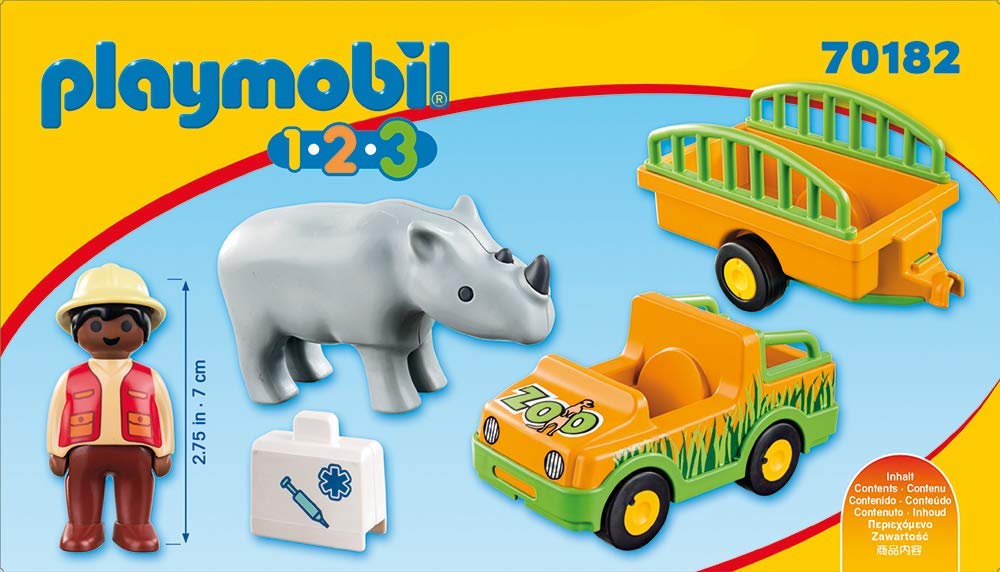 PLAYMOBIL 1.2.3., 70182, Veicolo Zoo con Rinoceronte