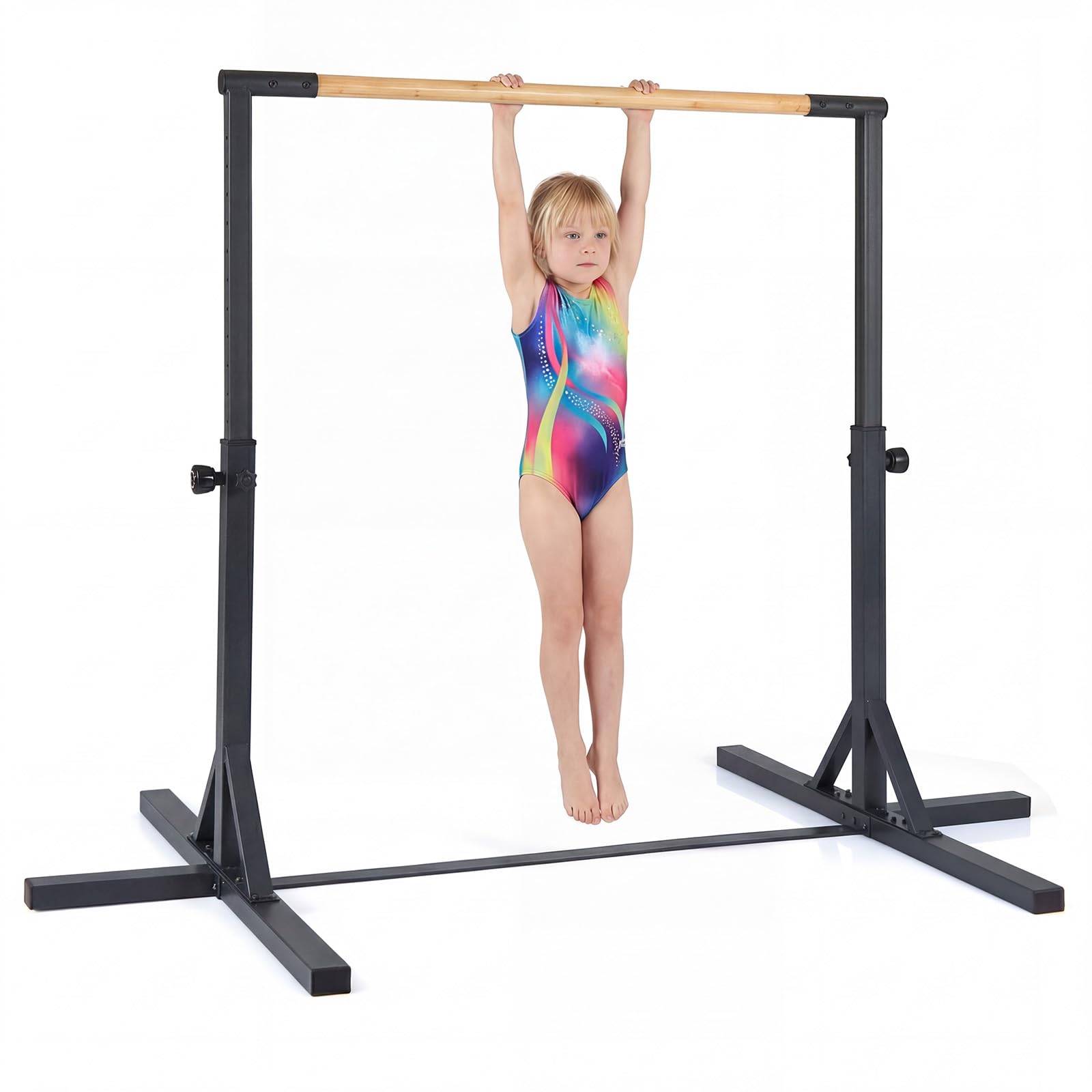 COSTWAY Gymnastics Training Bar, 85-145cm/90-150cm Height Adjustable Horizontal Kip Bars with Non-slip Pads, Home Gym Sports Equipment for Kids Juniors (85-145cm, Black)