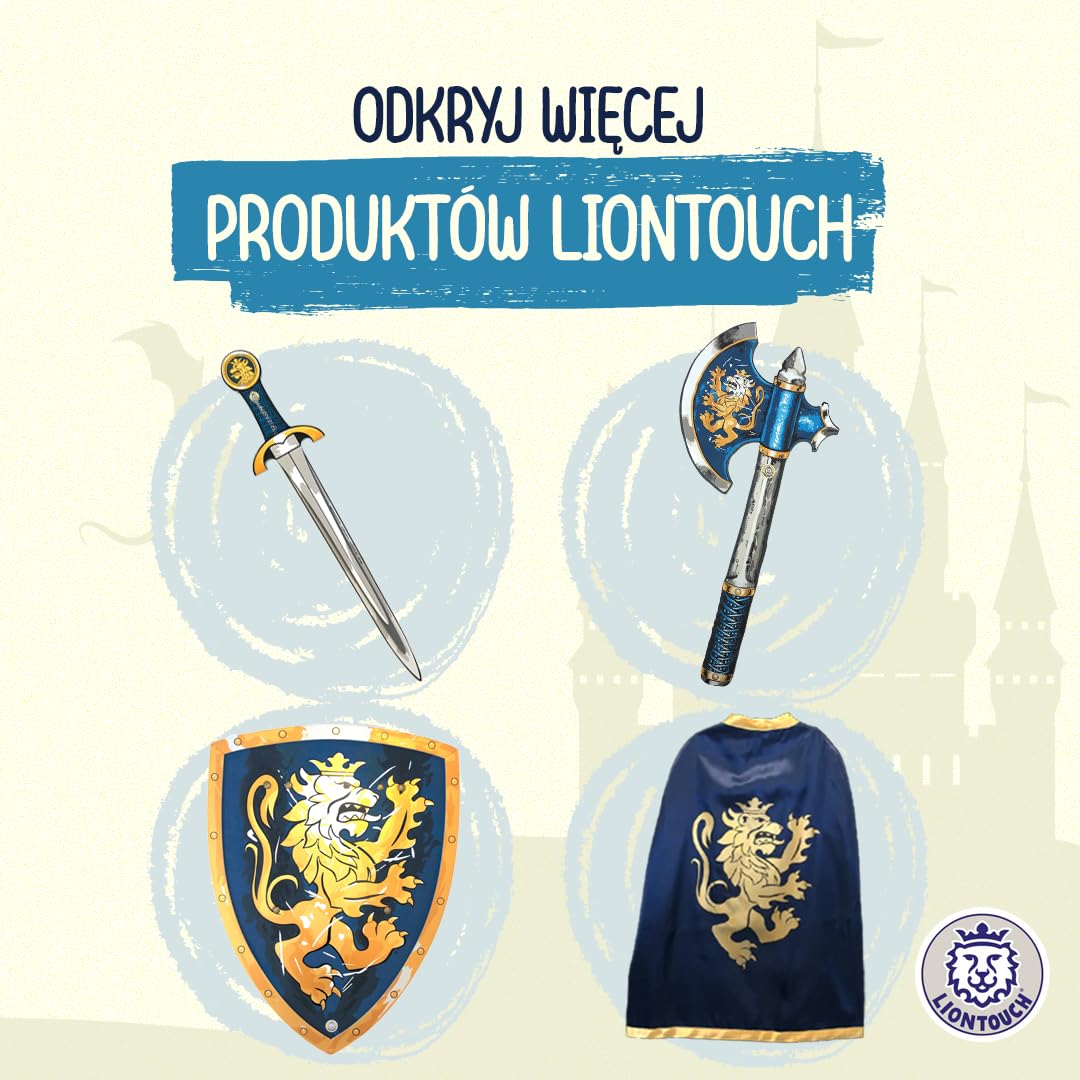 Liontouch Szlachetny kask rycerski, niebieski, średniowieczna zabawka do zabawy w formie pianki dla dzieci ze złotym lwem, trwała i bezpieczna zbroja, akcesorium do przebrania i kostiumów rycerza dla