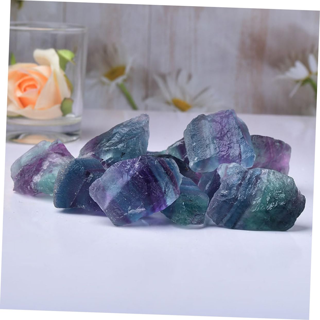 ULTECHNOVO Handgefertigter Aromatherapie Diffusor aus Natürlichem Fluoritstein Mehrfarbiges Dekorationsornament für Angenehmes Scented Stone Block