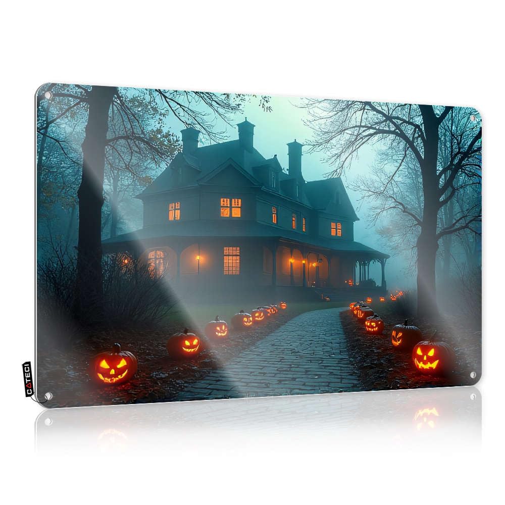 Vintage Funny Vintage Signs, Clock Affirmation Halloween Pumpkins Light Up A Spooky Path To An Eerie House. | Farmhouse Living Room Decor(20X30CM)