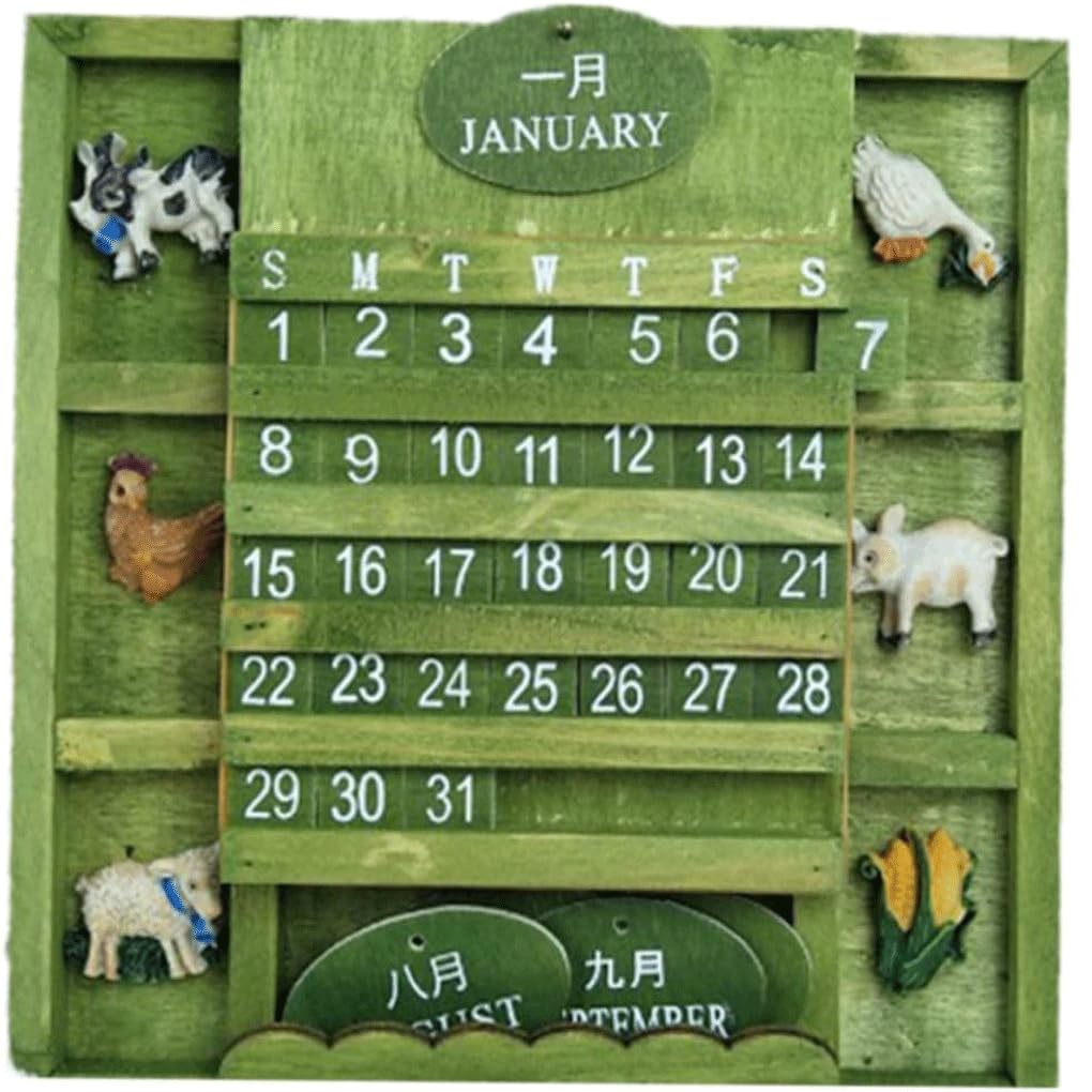 NALsa Calendario da Tavolo in Stile Pastorale Francese in Legno Verde Piccolo Calendario Calendario Calendario Calendario Decorazione da Appendere a Parete