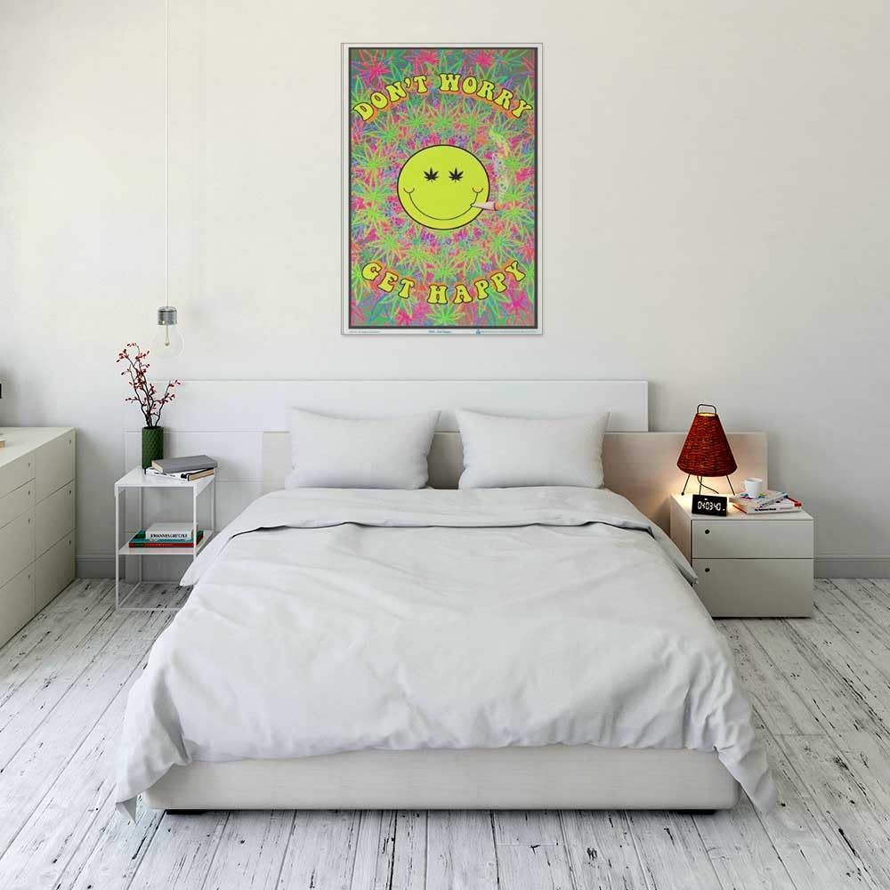 スマイル　ブラックライトポスター 　DONT WORRY GET HAPPY Amazon.co.jp: Don't Worry Get Happy - フロック加工 - ブラック