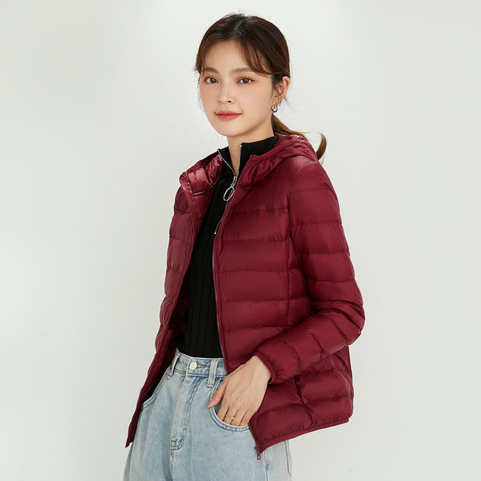 Genérico Chaqueta de plumón para mujer,Ropa Mujer Invierno Cremallera con Bolsillo Ligera Moda Plumiferos Cálido Parka Larga Running Funcional Chic Cazadoras en aspecto oversize otoño e
