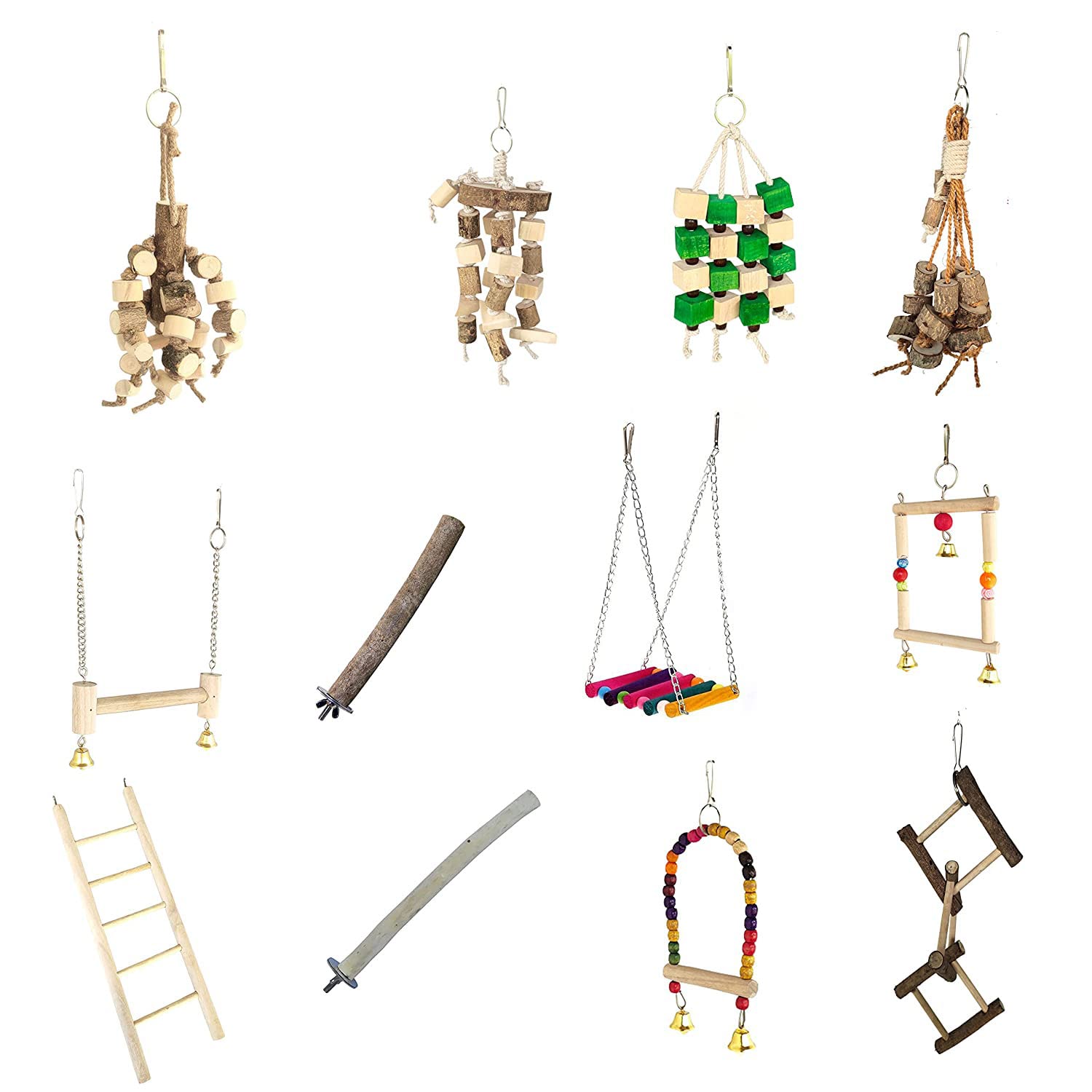 KSK 12 Packs of Bird Parrot Swing Chewing Toys-Natural Wood Bird Climbing Hanging Cage Toys Suitable for Small Parakeets, Cockatiels, Conures, Finches,Budgie,Parrots, Love Birds. (B09P1XFYW7) Amazon Price History, Amazon Price Tracker