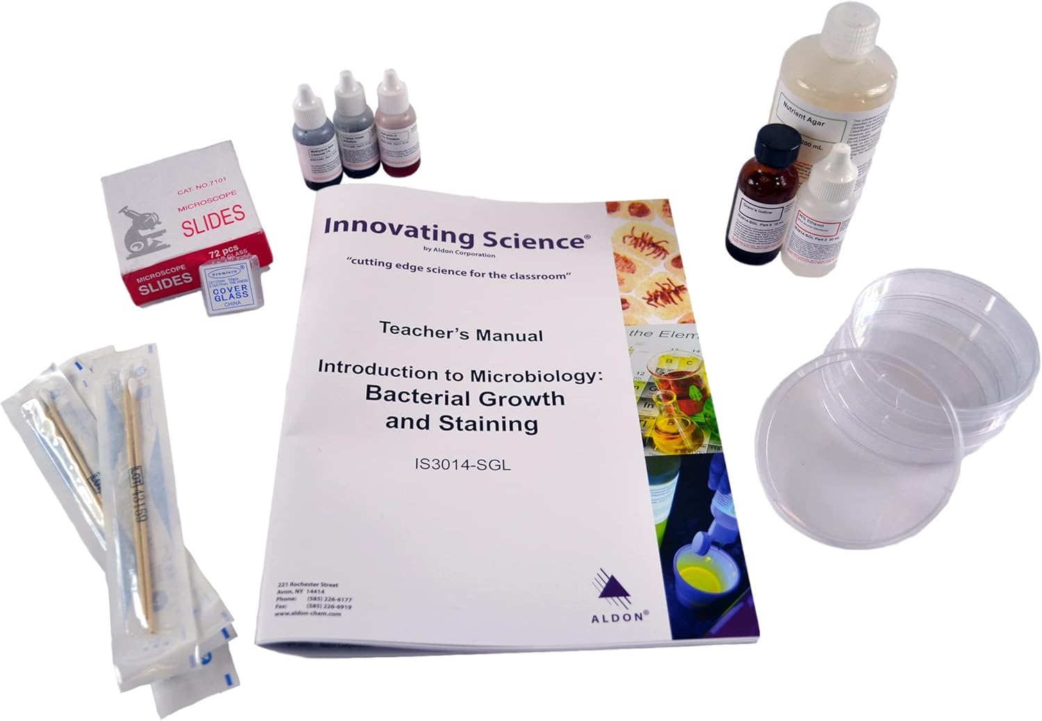 Kit científico - Introducción a la microbiología crecimiento bacteriano y manchas - para enseñar identificación bacteriana y morfología - Actividad