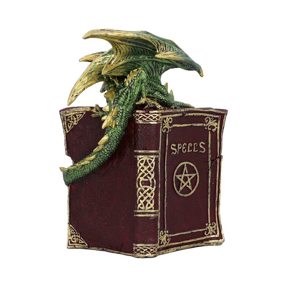 Nemesis Now Hoard Finders Drache mit Buch, Kristallfigur, Grün, 20,8 cm