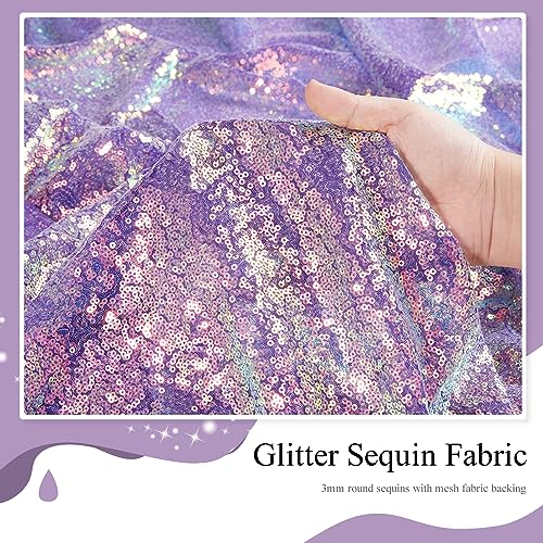 Image of Sequin Backdrop Mermaid Purple 4 Pieces 2FTx8FT Shimmer Birthday Baby Shower Cake Table Decoration Backdrop Fabric