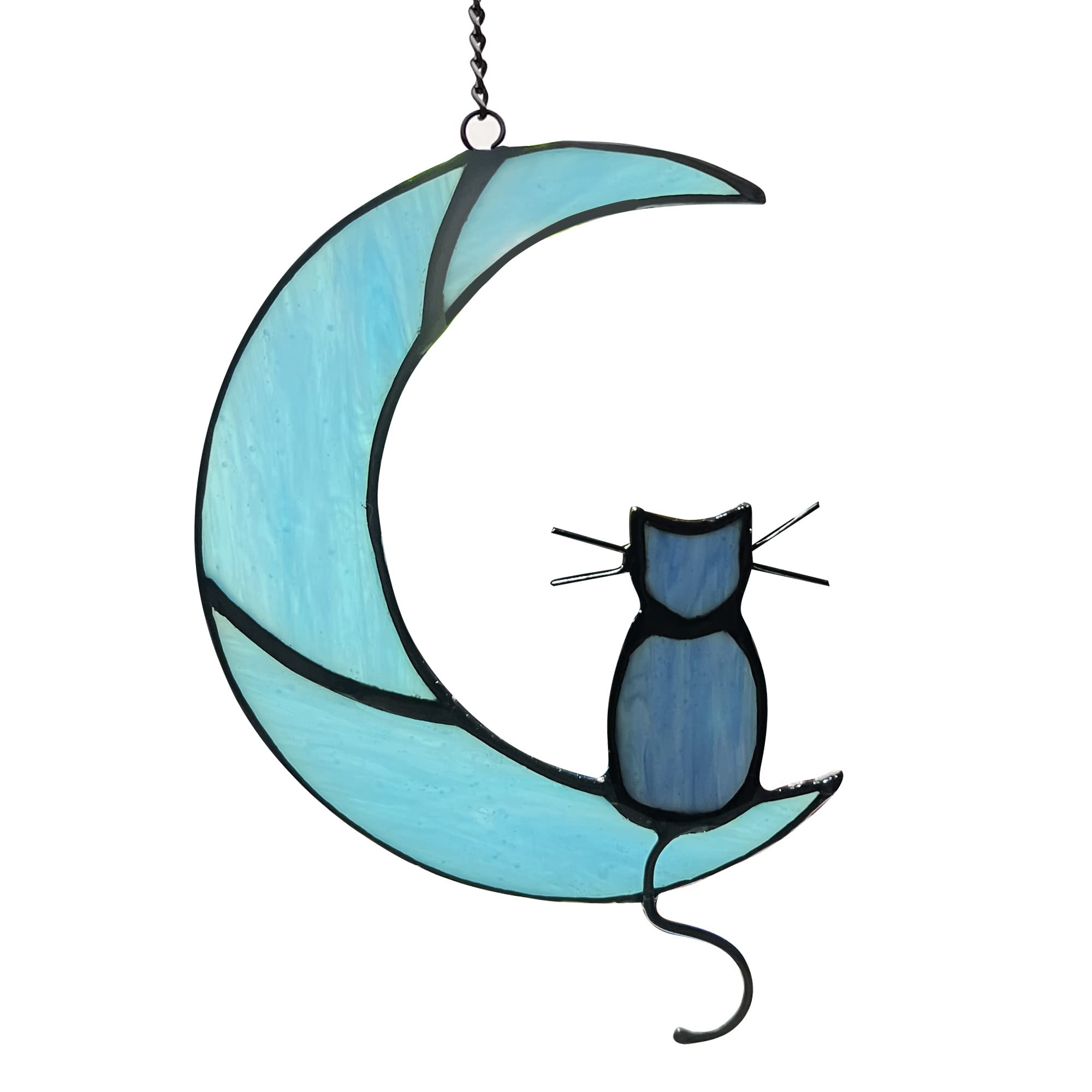 ZUAJITER Black Cat On Blue Moon Stained Glass Cat Hanging Ornament