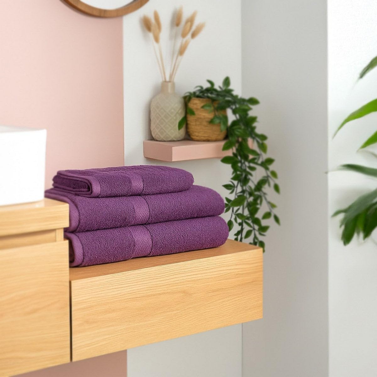 Juego de 6 Toallas Ducha Grandes Color Violeta 100% algodón 150x100 cm | Tejido suave de gran gramaje con alta absorción. Aptas para lavadora, de uso diario.