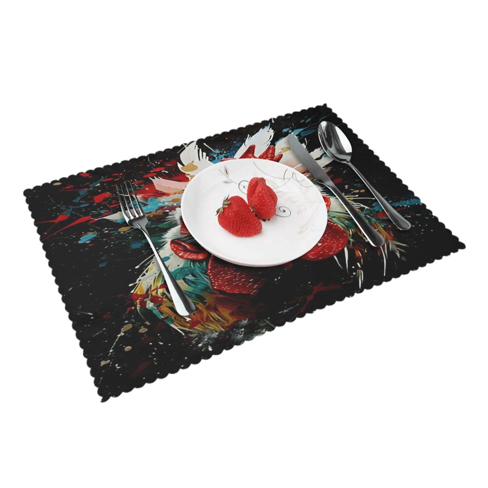 Vibrant Rooster Splash Placemats Set of 4 Print Table Mats Place Mats Table Decor for Kitchen Dining 12X18 in