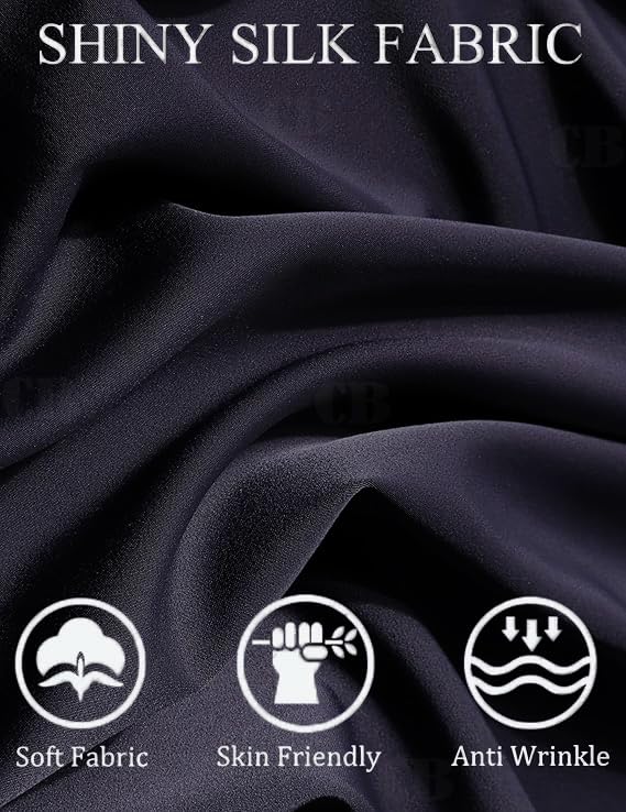 Image of CB-COLEBROOK Men Luxury Satin Silk Dress Shirt - Long Sleeve, Satin, Shiny Button Down, Prom, Wedding Party Shirt