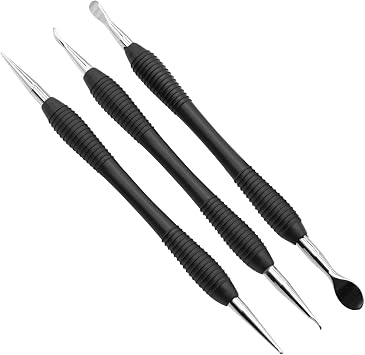Leather Craft Tools Set, Professional Leather Working Embossing Stylus for Pattern Making, Double-Sided Carving Tools, Metal Burnishing Stamps, 3 Pieces DIY Leather Crafting Kit