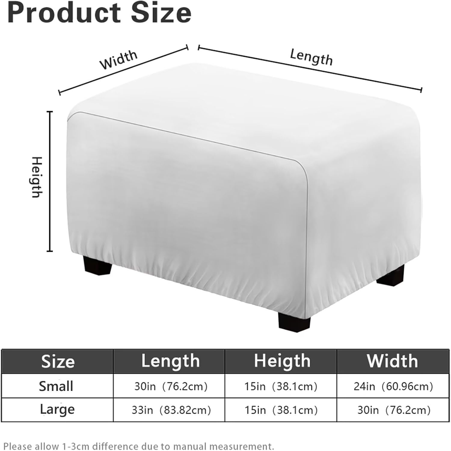 White Marble Texture Ottoman Cover Waterproof Rectangle Ottoman Slipcovers Soft Storage Foot Rest Cover with Elastic Bottom Folding Storage Stool Furniture Protector