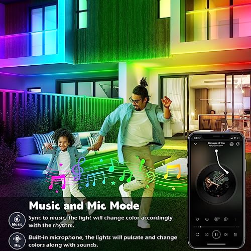 Image of LETIANPAI 200ft Outdoor LED Strip Lights Waterproof, IP68 Outside Led Light Strips with App and Remote,Music Sync RGB Exterior Rope Self Adhesive Back for Deck,Balcony,Pool