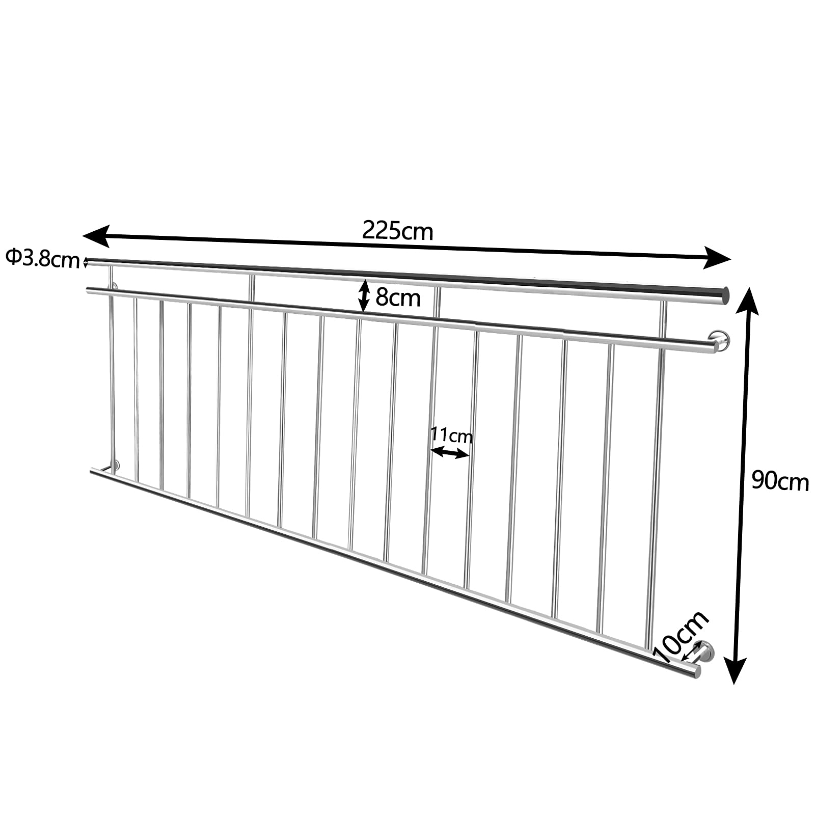 HENGMEI Französischer Balkon Edelstahl Treppengeländer Geländer Fenstergitter Brüstungsgeländer (225 * 90cm)