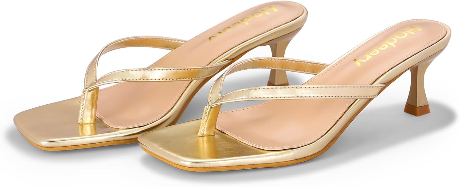 Women's Kitten Heels Thong Sandals Open Square Toe Flip Flop Low Heels 2.5 Inch Slip On Sexy Women Dressy Slide Shoes for Casual - Image 4