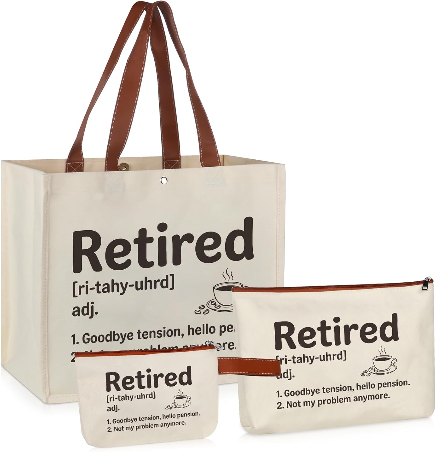 Lukeline Retirement Gifts for Women,3 Pack Funny Retirement Canvas Tote Bag with Makeup Bag and Coin Purse for Boss Lady, Manager, Coworker, Mom, Teacher, Nurse, Employee, Friends