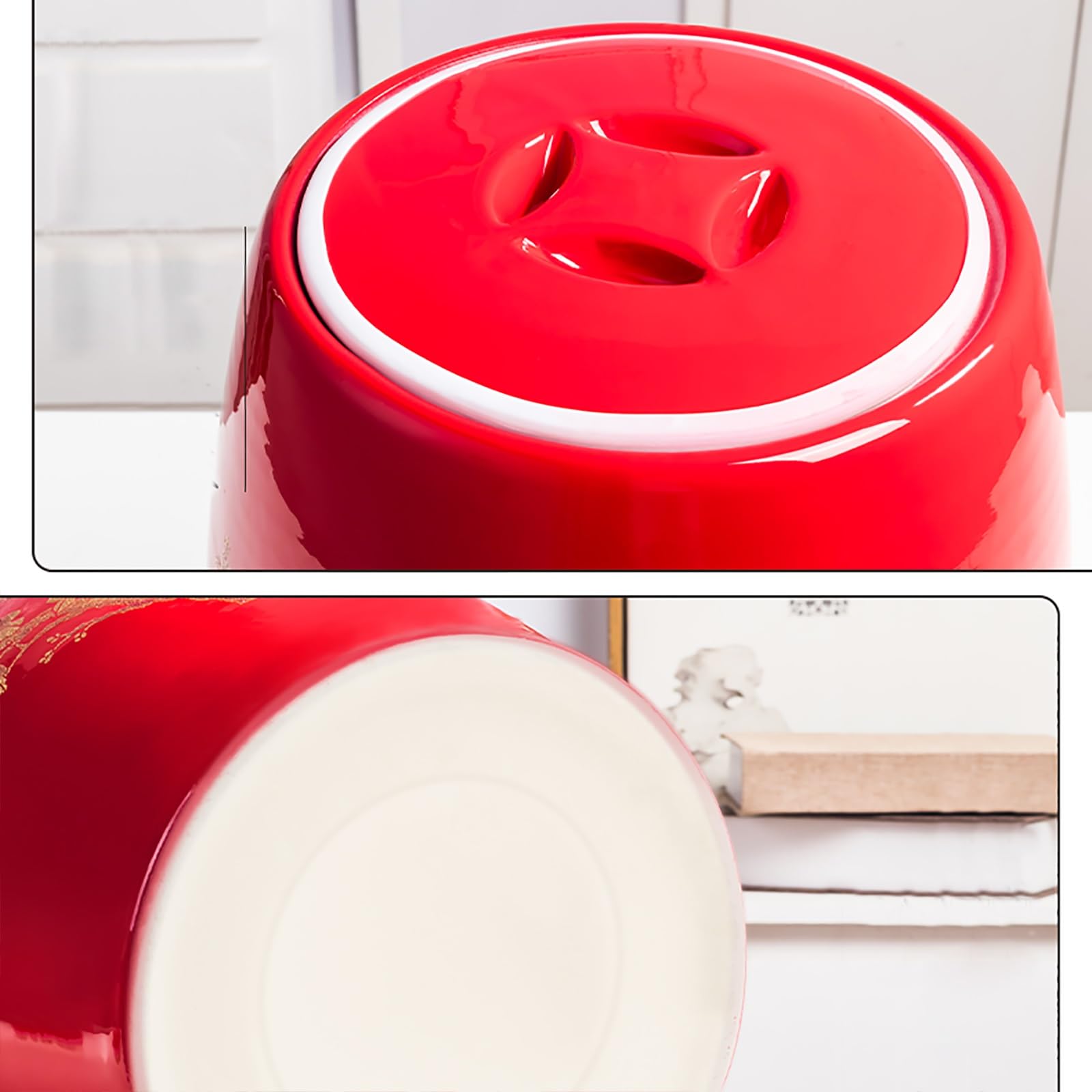 Barattolo Di Riso Ceramica Con Coperchio Bottiglia Di Porcellana Per Riso Domestico 10 Kg Secchio Di Riso In Ceramica Con Design A Nappa Contenitore Di Riso Stile Cinese Cilindro Cereali In Ceramica(D