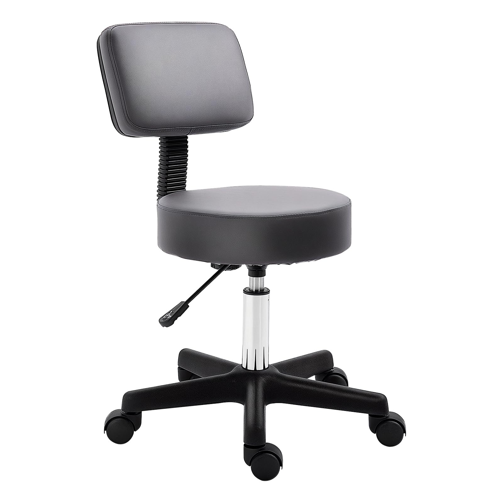 HOMCOM Beautician's Swivel Salon Chair w/Padded Seat Back 5 Wheels Adjustable Height Salon Hairdressers Tattoo Spa Rolling Cushion Professional 35cm Grey