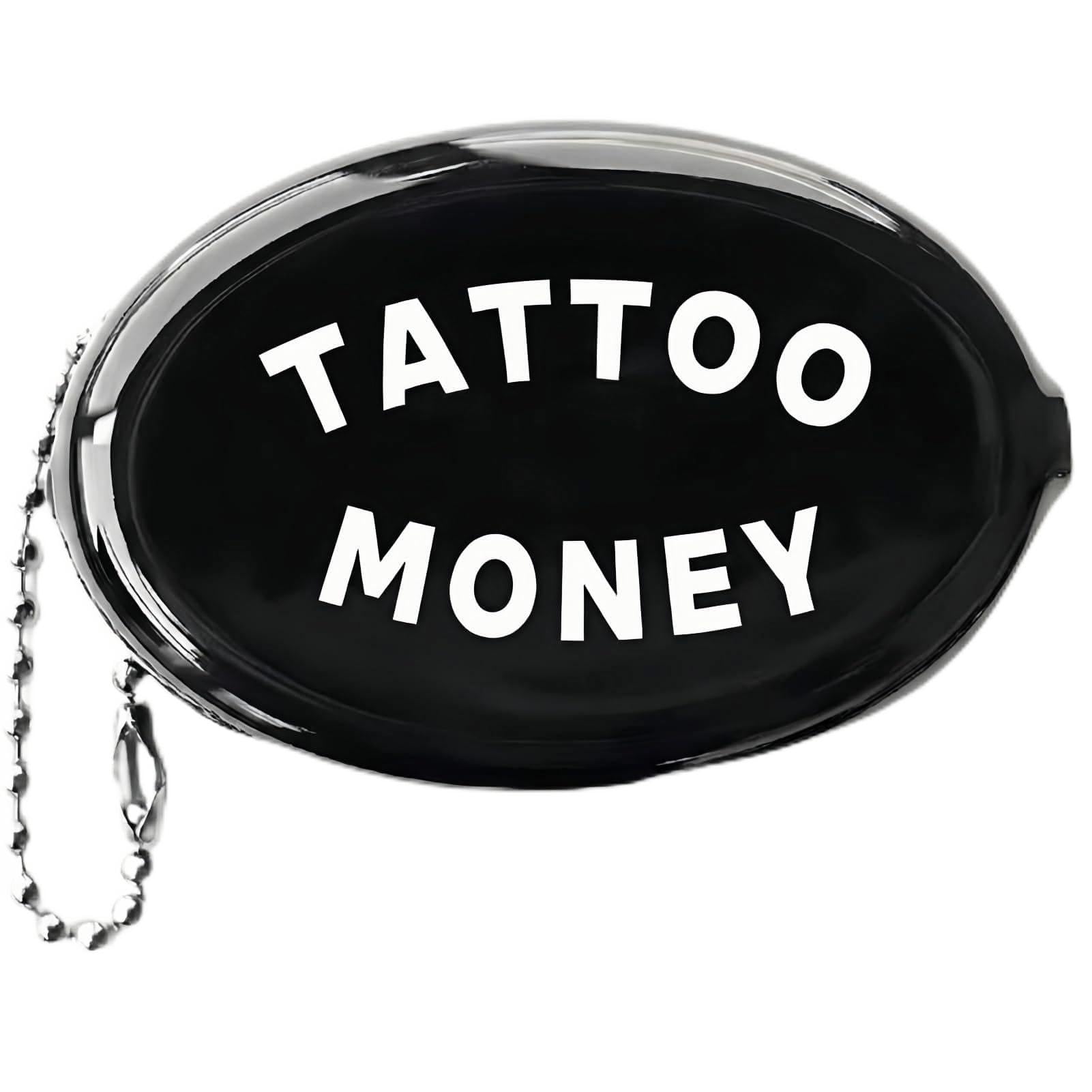 Rubber Squeeze Coin Pouch Tattoo Money Change Purse | Black oval body, 3 x 2 in size, ball chain, slit opening, pocket carry, keys, bags, rings,