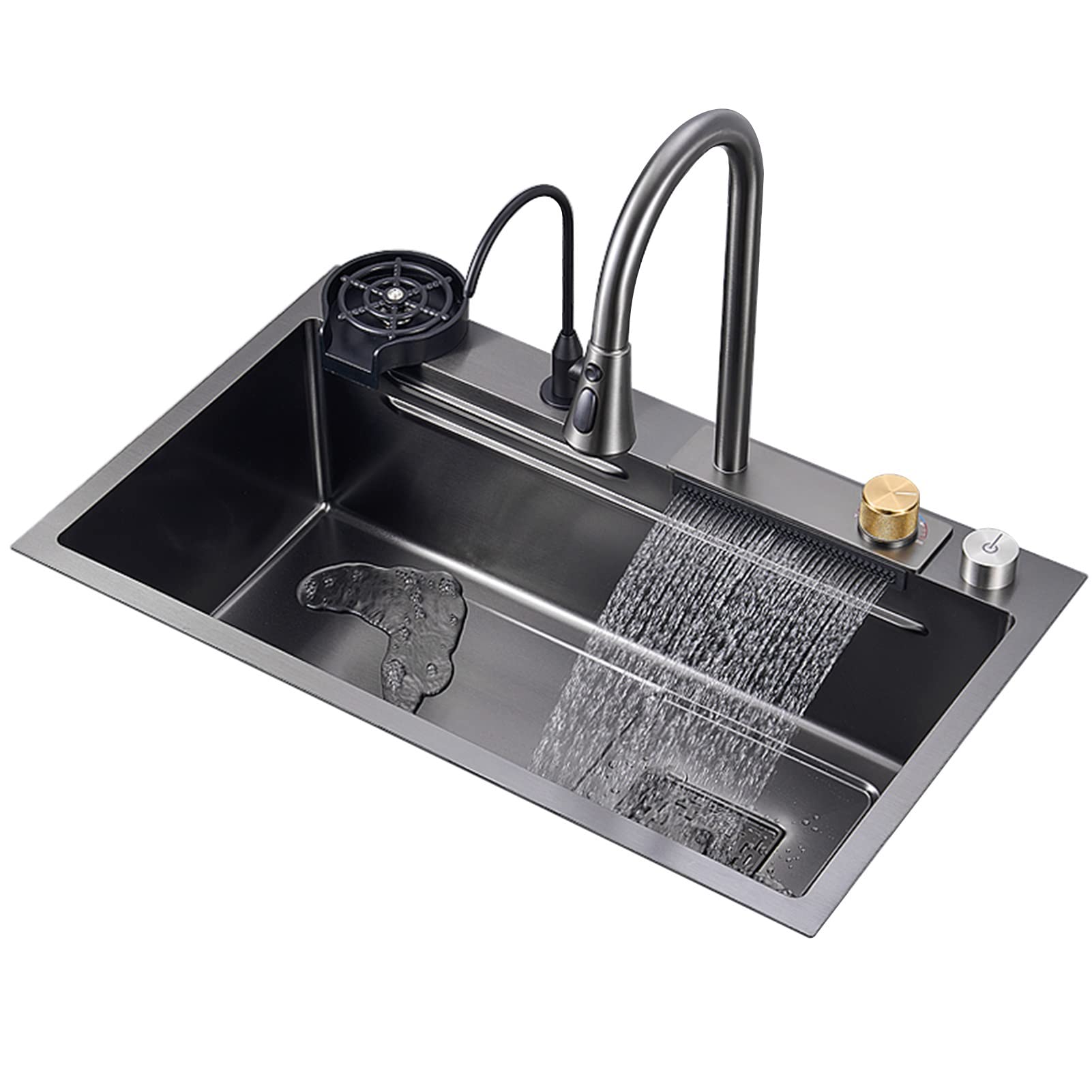 Fregadero De Cocina De Acero Inoxidable Cozy, Cuenco Individual 23 Pulgadas, Color Negro Mate