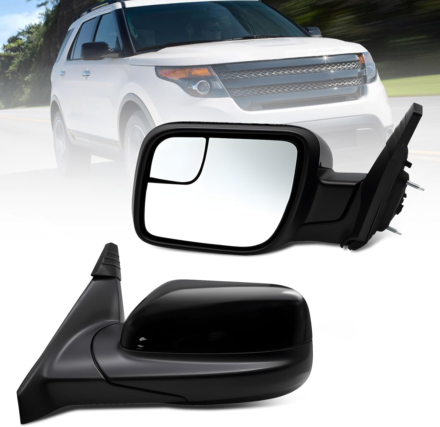 Left Side Mirror Assembly Compatible with 2011-2019 Explorer w/Manual Folding and Power Glass Replace FO1320553 GB5Z17683AB Driver Side Door Mirror (3 Pins Gloss Black)