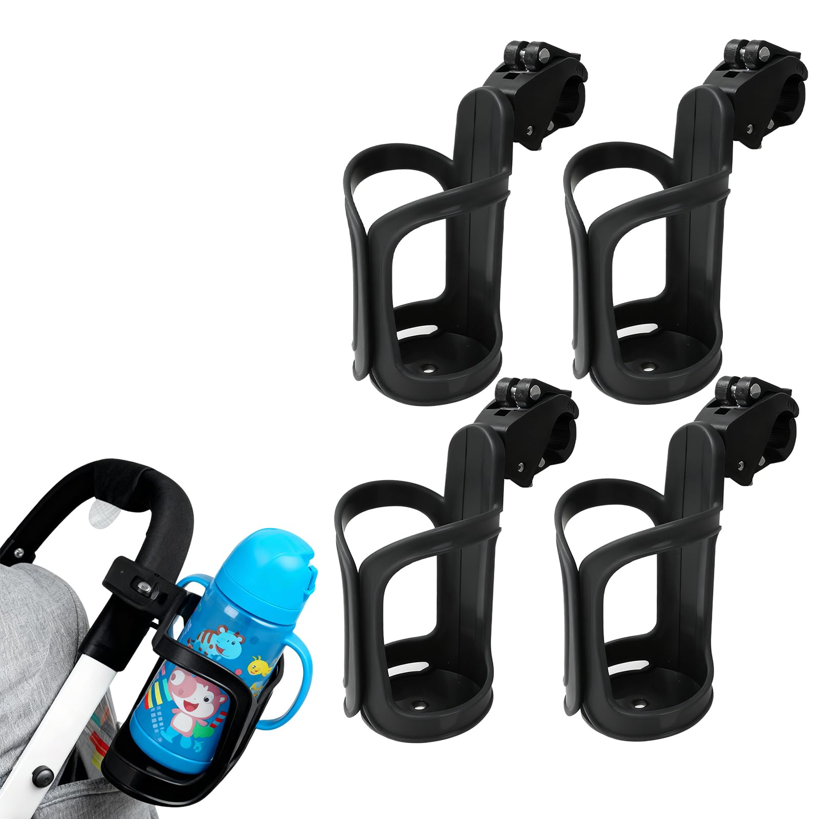 SDLDEER 4 Stück Getränkehalter für Kinderwagen, 360 Grad Rotation Flaschenhalter Kinderwagen, Universal Cup Holder Becherhalter Zubehör für Fahrrad Mountainbikes Campingstuhl Bollerwagen