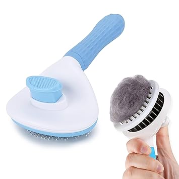 Buraq Self Cleaning Slicker Brush for Dogs & Cats, Buraq Grooming Pet Hair Brush for Long & Short Hair, Dog Comb & Cat Comb for Grooming, Deshedding, Bathing & Massaging (Oval, Blue) - image, photos