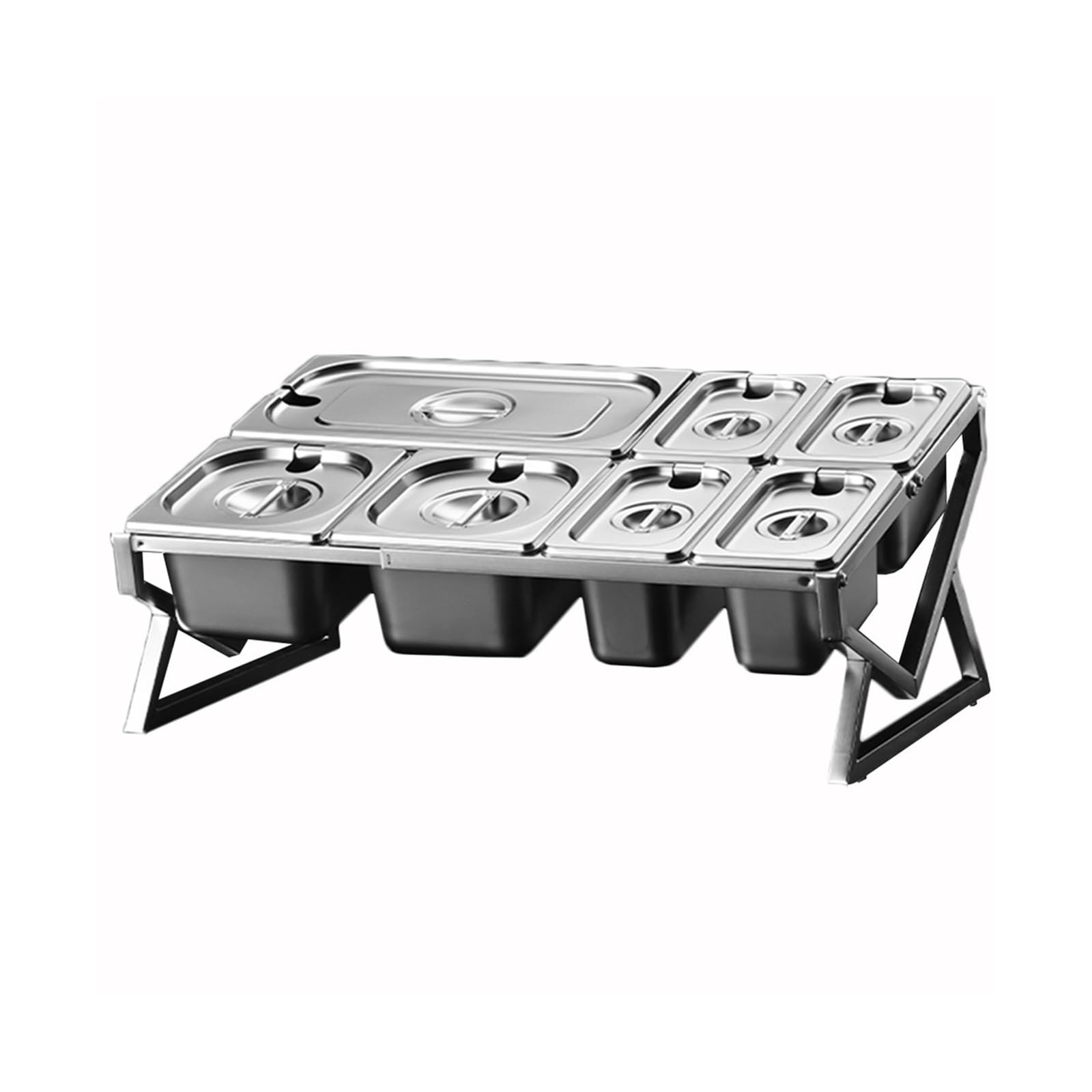 WDSOPK 6 Pans Stainless Steel Retractable Standing Spice Rack Box With Cover,2 Row Compartments Organizer Holder,Countertop Multiple Storage Seasoning (21.6x14.6x9.6in)