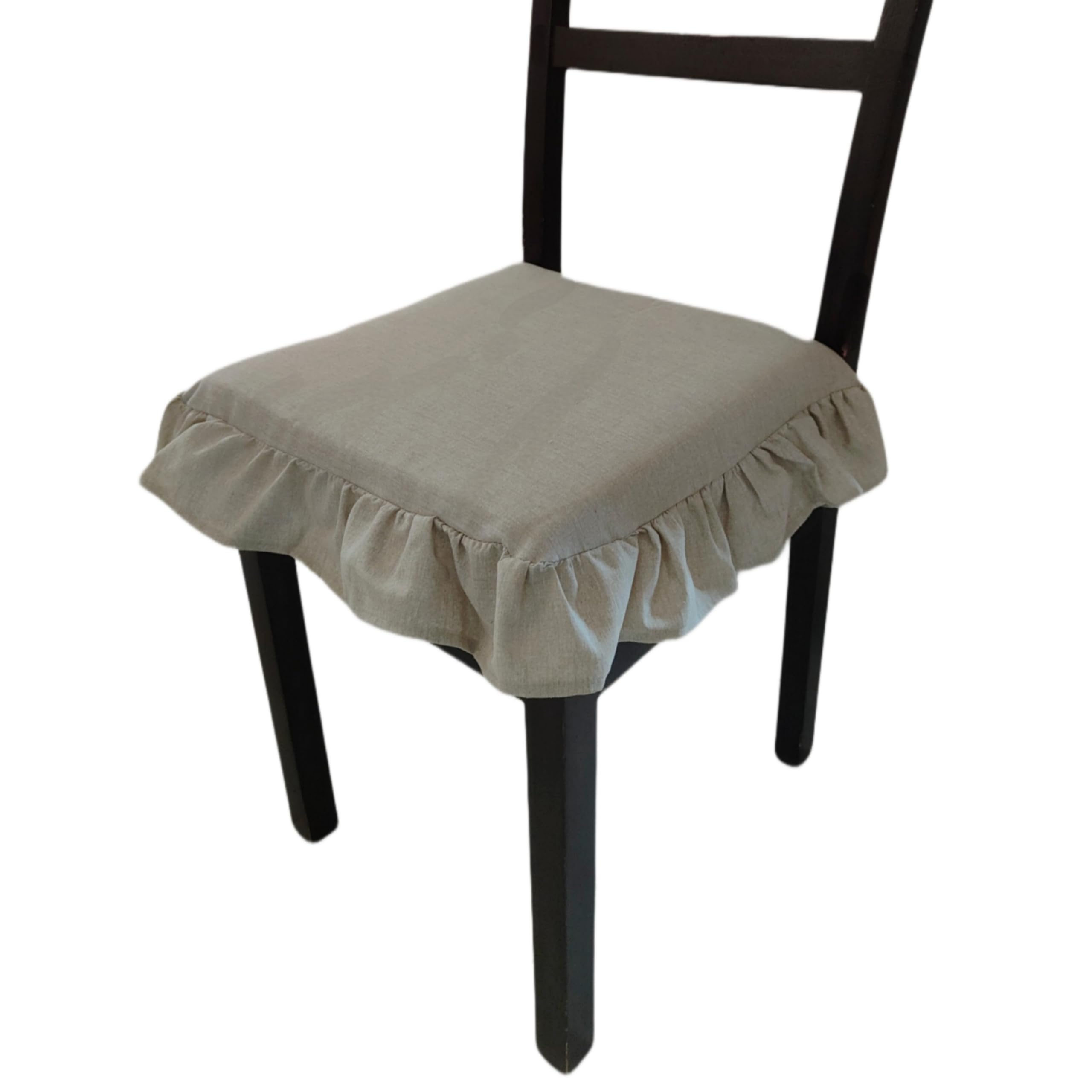 Cuscini Sedia Cucina Volant Balza (set da 6) Con Lacci Imbottito Sfoderabile 40x40 cm (Panna)
