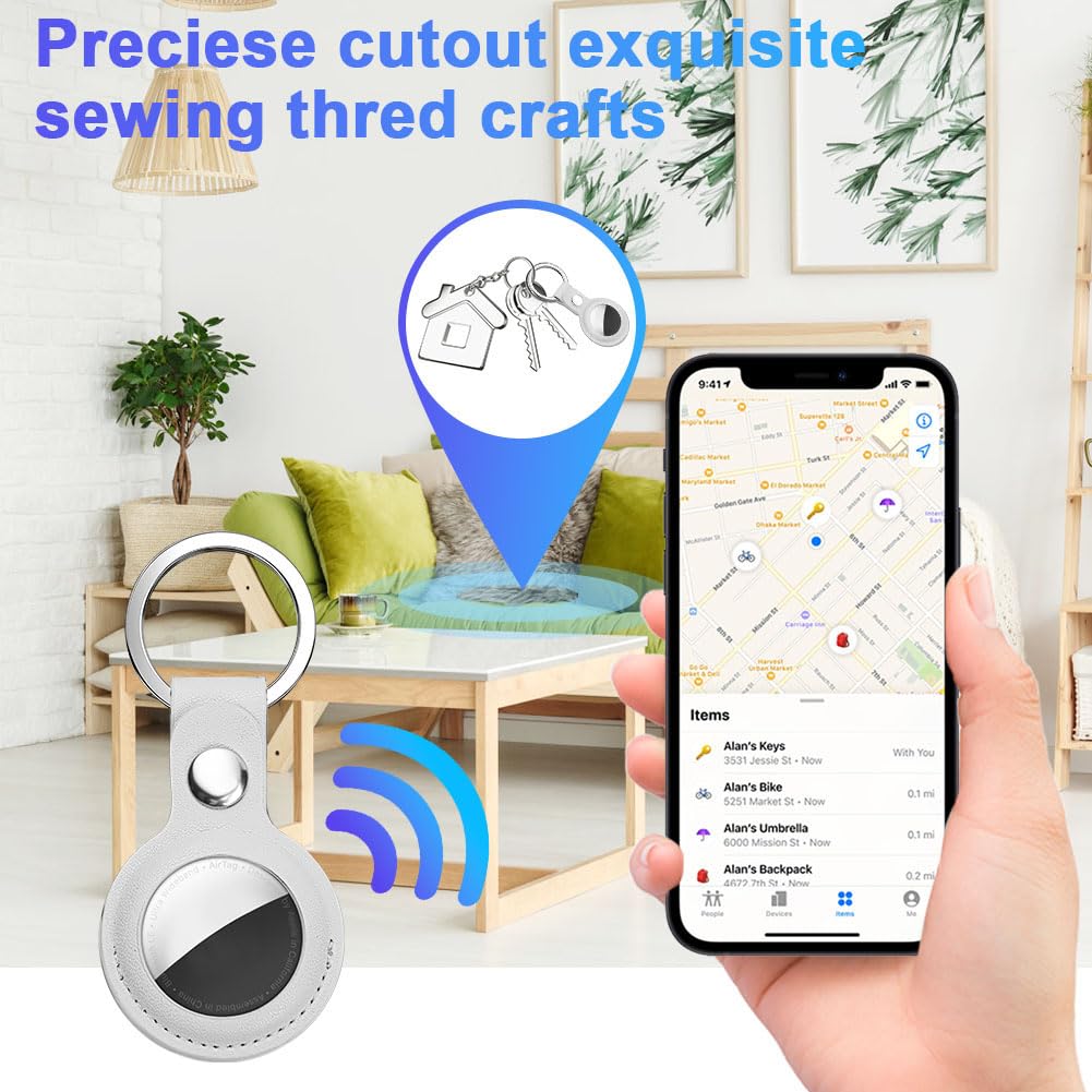 AXFEE Llavero para AirTag Cuero, Llaveros AirTag Funda Protectora con Película Protectora, Llavero Portátil Impermeable, Localizador para Llaves, Mascotas y Mochilas(Blanco) — view 7