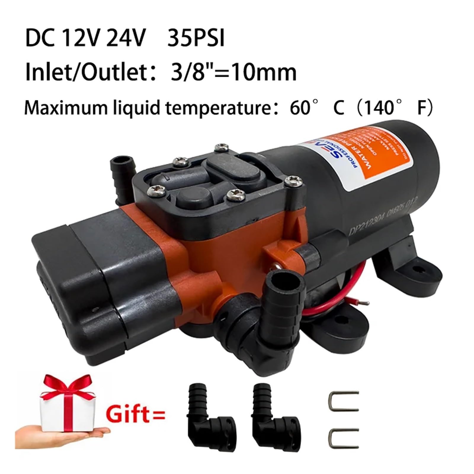 Miniature 35PSI DC 12V 24V Marine Electric Booster Pump Diaphragm Self-priming Pump Solar Shower Car Wash Toilet Pumping RV