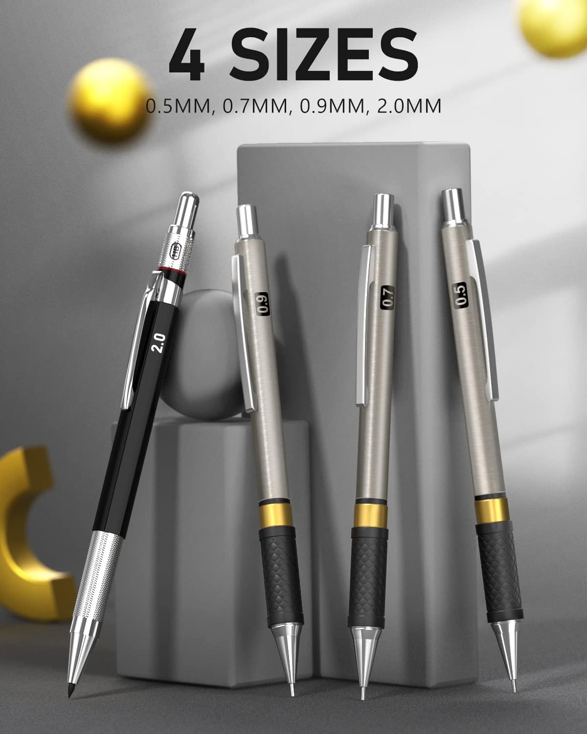 Four Candies Cute Mechanical Pencil Set, 6PCS Pastel Mechanical Pencils 0.5mm & 0.7mm with 360PCS HB Pencil Leads + 25PCS Art Mechanical Pencil Set with Case, 3PCS Metal Artist Lead Pencil