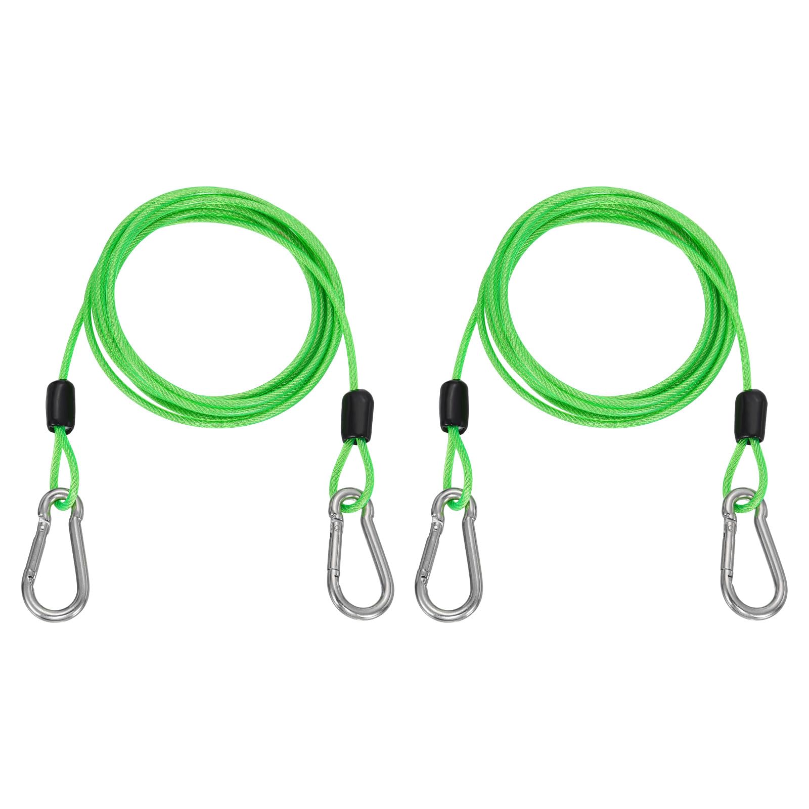 PATIKIL 2m Security Steel Cable with Snap Hook, 2Pcs PVC Coated Flexible Double Loop Wire Rope Bike Cable Lock Security Chain for Outdoor Travel Luggage, Clear Green