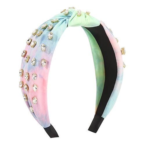 Diadema anudada de moda para mujer, con cristales adornados con parte superior mixta, accesorios para el cabello de nailon para niñas (verde)