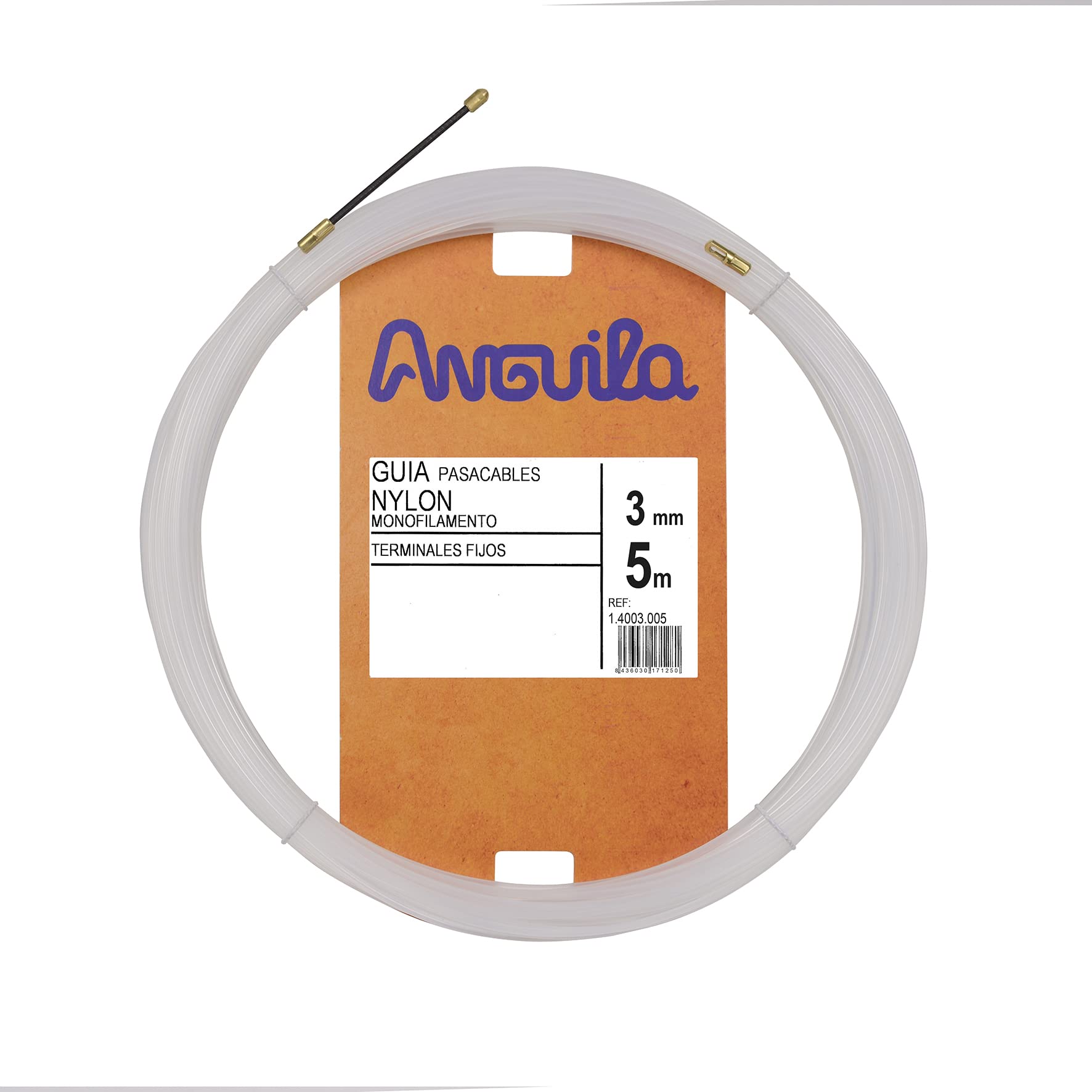 Anguila | Guía Pasacables | Terminales Fijos | Monofilamento | Nylon | Color Blanco | Diámetro 3mm| 5 Metros